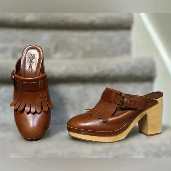 Madewell Shoes - Madewell Kiltie Clogs Brown Fringe Mule Boho 70s Style Leather Wooden Women 8.5